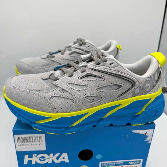 NWT Hoka One One Clifton L Suede in Lunar Rock / Diva Blue UNISEX Shoes Leather - Picture 3 of 16